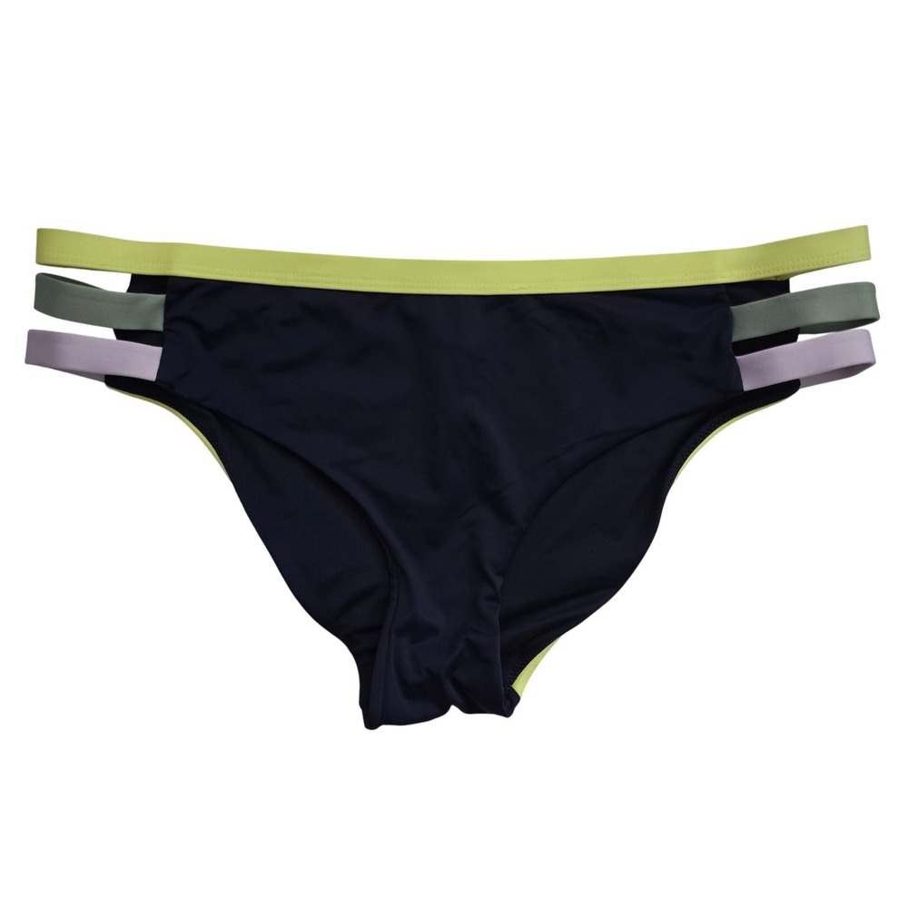 Aqua La Vie en Rose Bikini Bottom Navy Blue Strappy Side Neon Lime Lilac Large